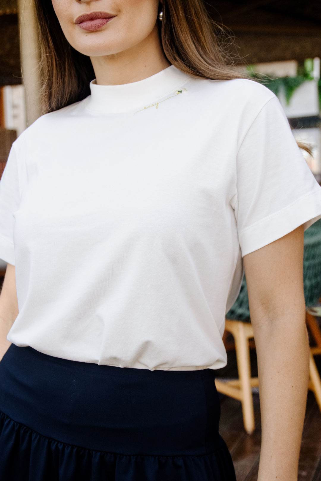 Camiseta Básica Easy Gola Alta Algodão Egípcio