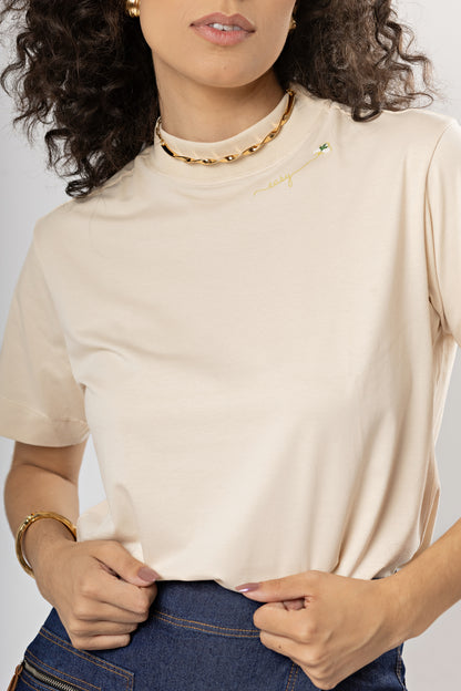 Camiseta Básica Easy Gola Alta Algodão Egípcio