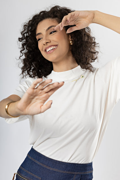 Camiseta Básica Easy Gola Alta Algodão Egípcio
