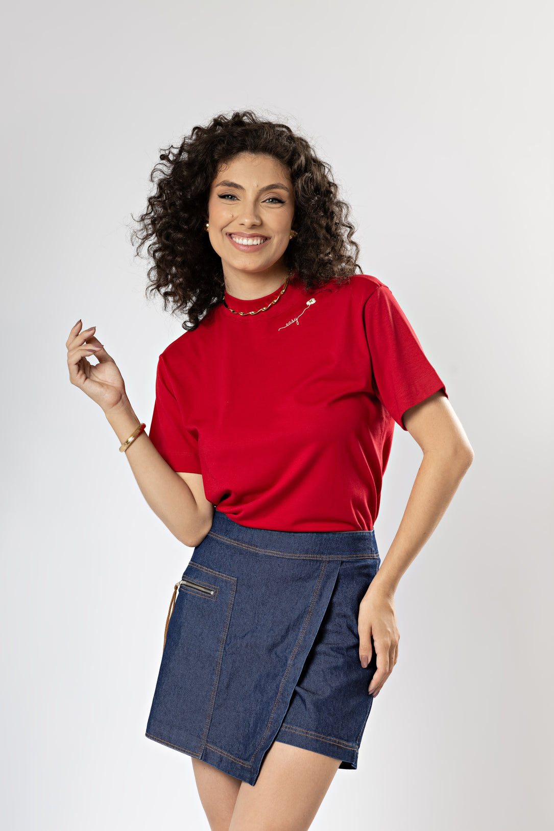 Camiseta Básica Easy Gola Alta Algodão Egípcio